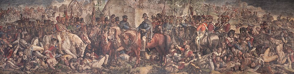 Daniel Maclise’s 1861 painting of Wellington and Blücher meeting after Waterloo